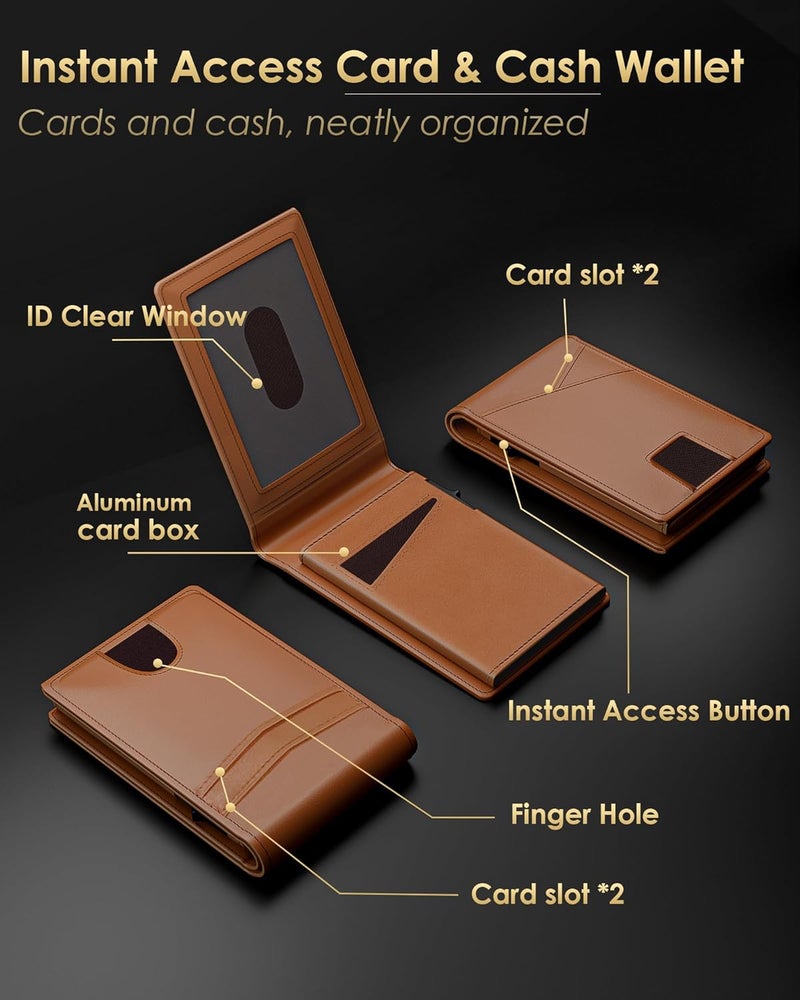 QLD 2026 Wallet for Men - RFID Blocking [Functional & Practical] Bifold Slim Minimalist Credit Card Holder Pop Up Wallet Metal Case with Cash Slot, Front Pocket with ID Window, Gift Boxed - Image 5